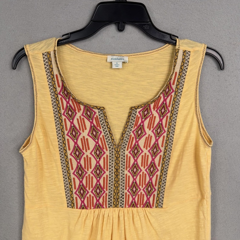 Sundance Tank Top Womens Small Yellow Embroidered Scoop Neck Sleeveless Boho - Picture 2 of 8